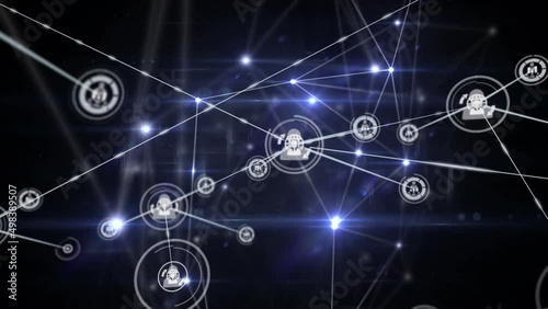 Wallpaper Mural Animation of growing network of people and sharing icons transferring data on black background Torontodigital.ca