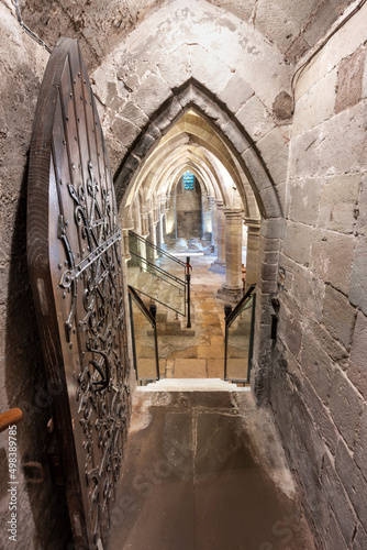 Entrance to the Crypt of Hereford Cathedral interior,Herefordshire,England,United Kingdom.