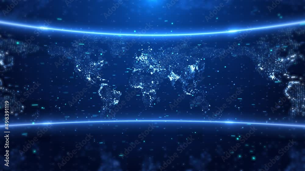 3D map with Stock market Global earth map rotating Digital animation. World breaking news Studio loop Background for stock market news report and breaking news on world live report. Business 3D 4K