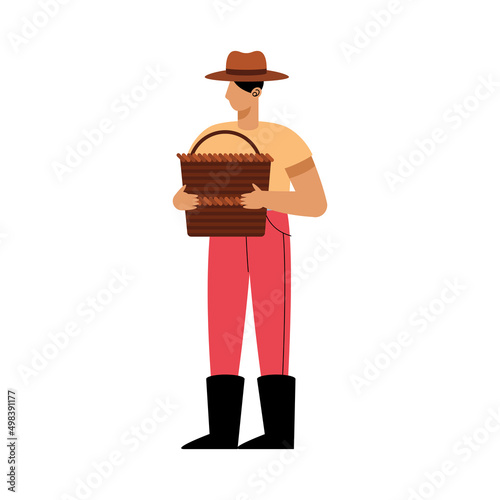 farmer with wooden basket