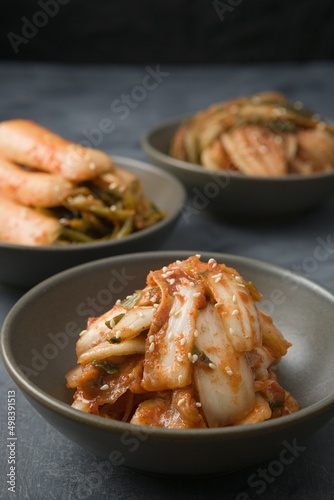 Delicious Kimchi stacked in bowls.