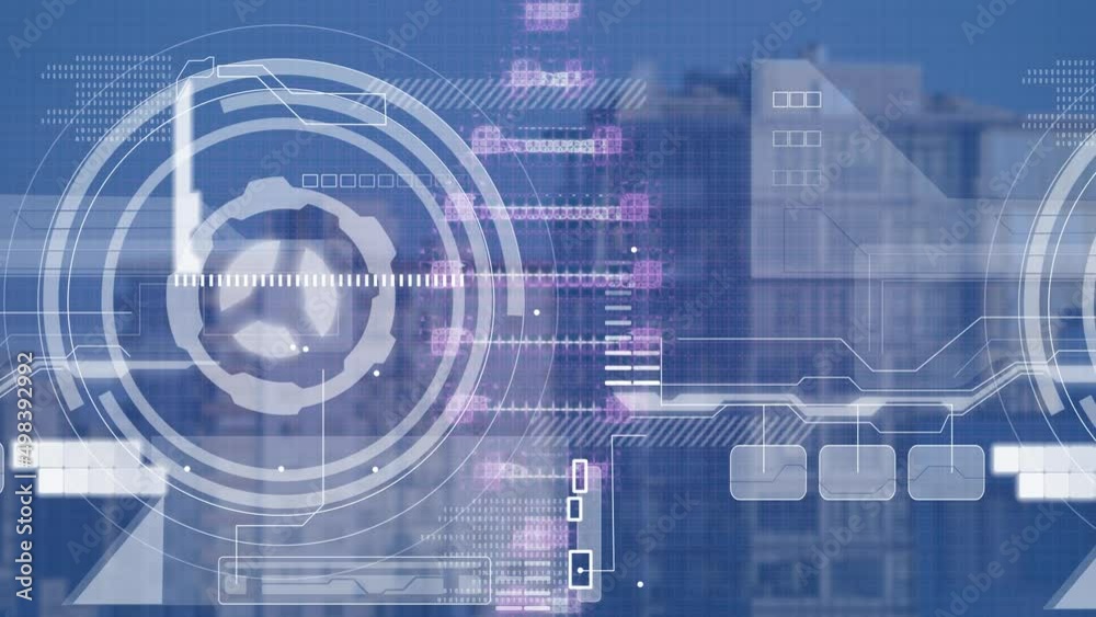 Animation of scope scanning and data processing over cityscape Animation of scope scanning and data processing over cityscape