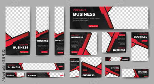 set of corporate web banners of standard size with a place for photos. Vertical, horizontal and square template