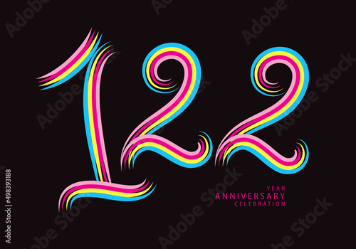 122 years anniversary celebration logotype colorful line vector, 122th birthday logo, 122 number, Banner template, vector design template elements for invitation card and poster.