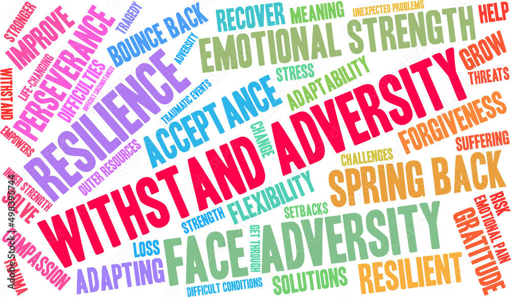 Withstand Adversity Word Cloud on a white background. Withstand Adversity Word Cloud on a white background.