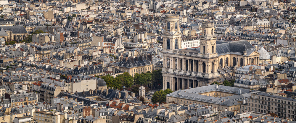 A view overlooking the Saint Sulpice church in Paris, France.