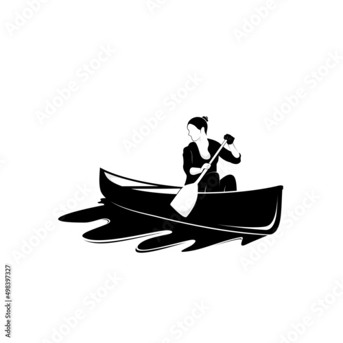 silhouette logo people riding canoes