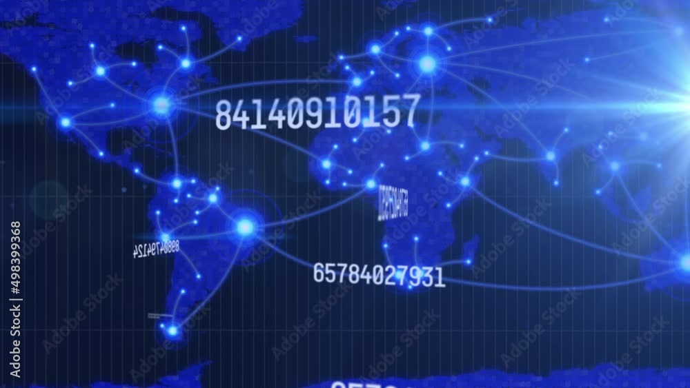 Animation of numbers and data processing over world map