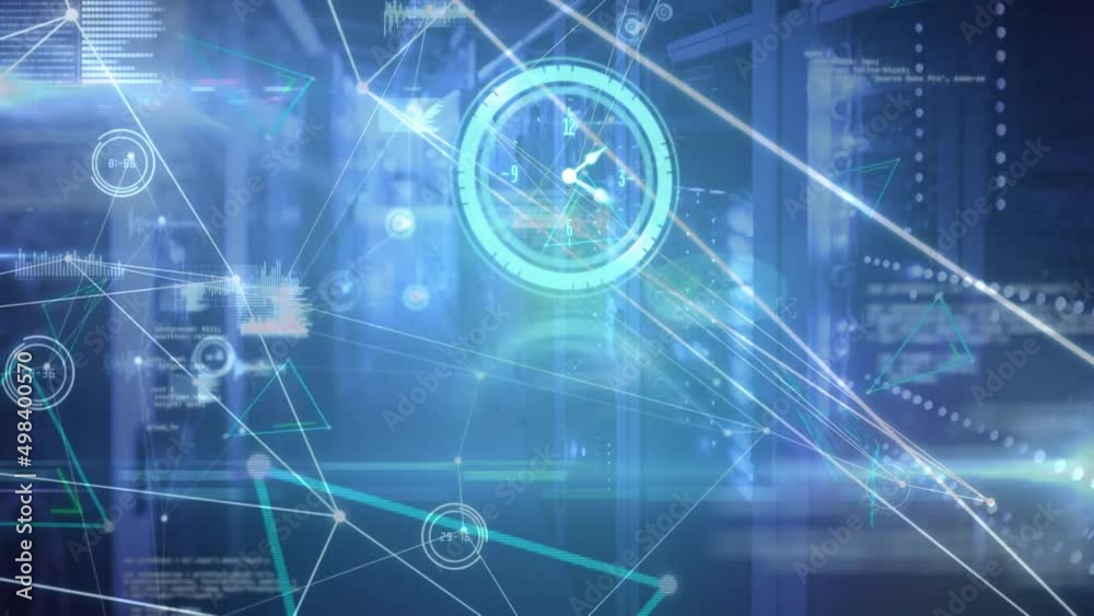 Animation of network of connections with diverse data in digital black and blue space