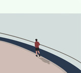 Man jogging , exercising in urban surroundings near the river in the morning. Training outdoor in a park near the river or lake. Vector illustration.