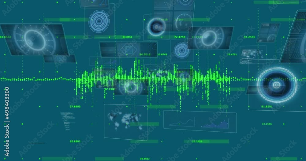 Animation of data processing on blue background