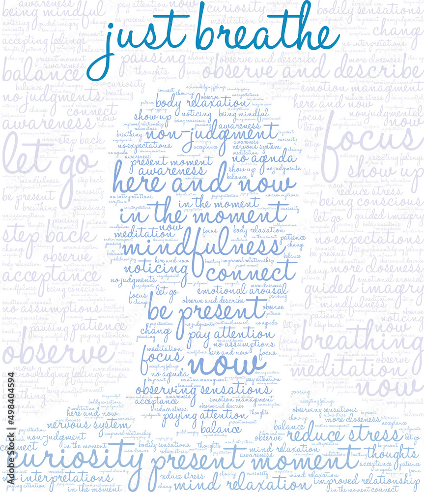 Fototapeta premium Just Breathe Word Cloud on a white background. 
