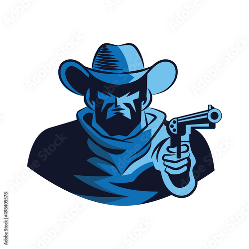 blue gunslinger with gun