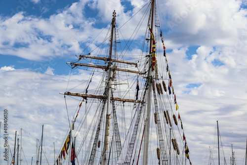 Mast rigging and burgess of a tall ship