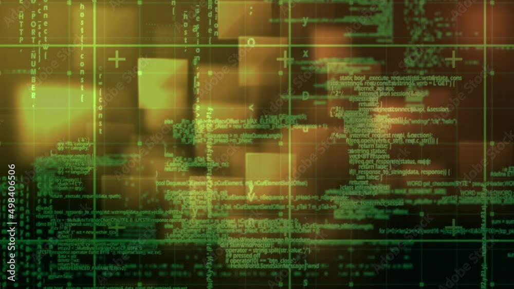 Animation of squares and data processing on black background Animation of squares and data processing on black background