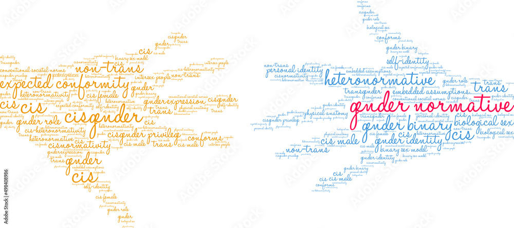 Gender Normative Word Cloud on a white background. 