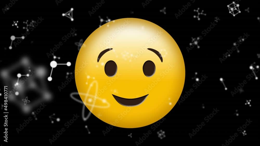Animation of molecules over blinking emoticon on black background Animation of molecules over blinking emoticon on black background