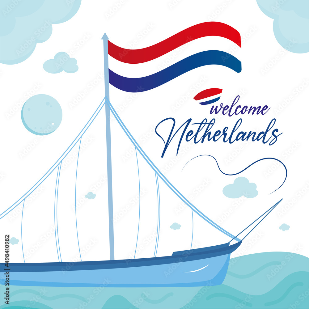 Netherlands travel concept Ship with the flag of Netherlands Vector