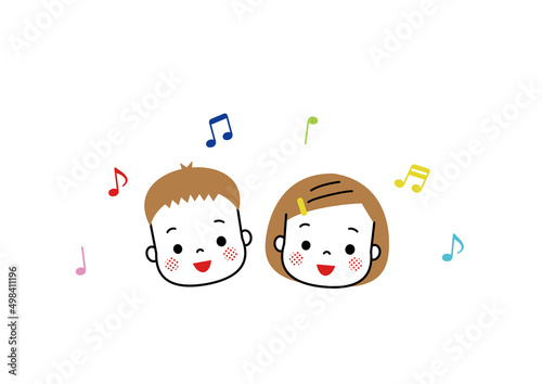 歌をうたっている子供たち　音符