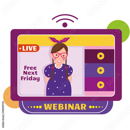 Streaming service concept woman doing a webinar on a screen Vector