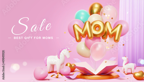 3d pink Mother's Day sale banner