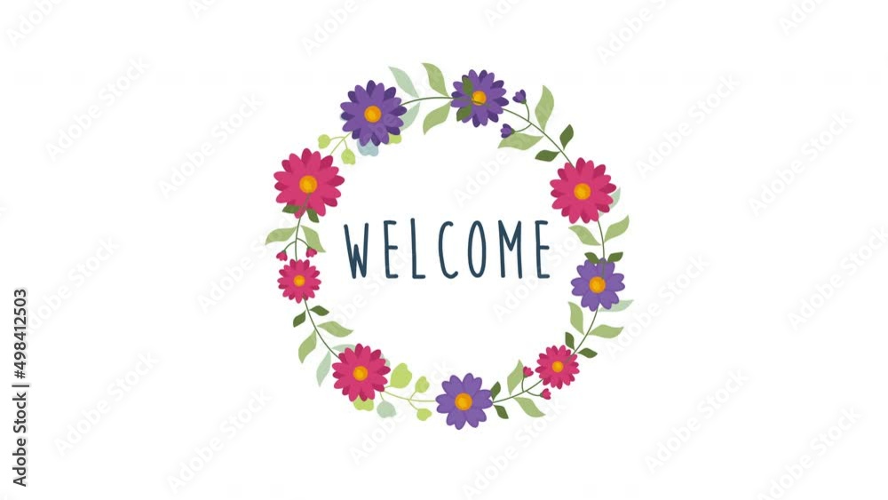 welcome text animate on Round floral frame. 4K motion animation. welcome text animate on Round floral frame. 4K motion animation.