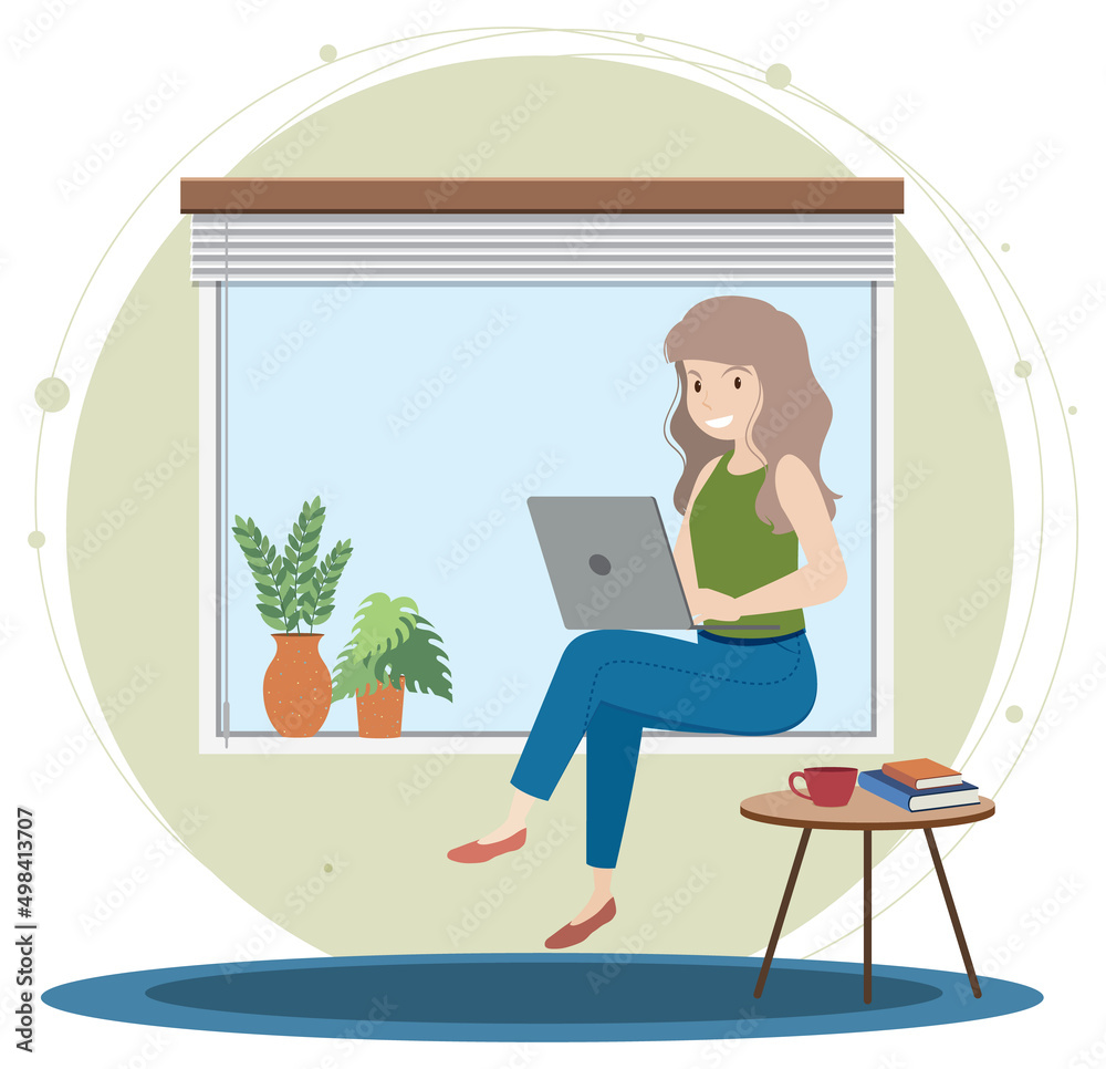 Work at home concept in flat design Work at home concept in flat design