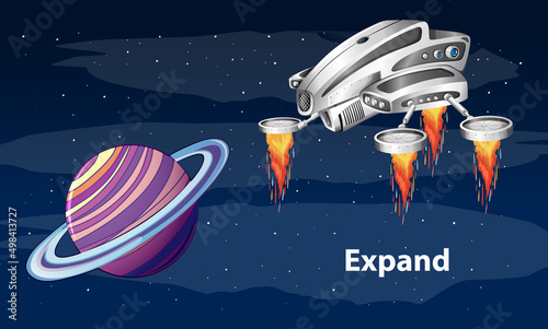 A spaceship in the space wth Saturn
