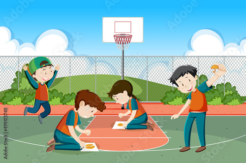 Children playing scratch dalgona cookie at the park