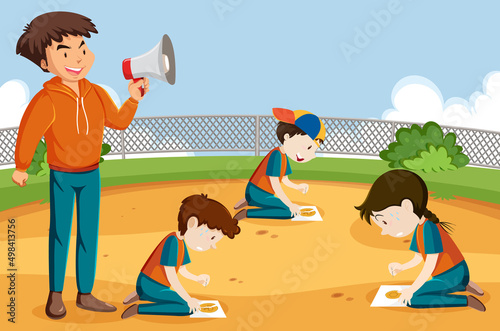 Children playing scratch dalgona cookie at the park