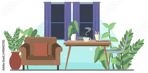 Workroom interior concept in flat design