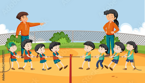 Children playing tug of war game