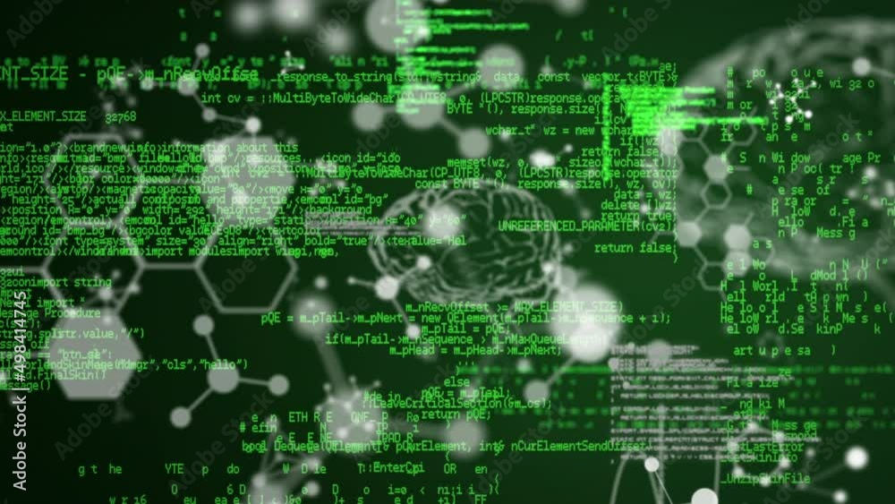 Animation of shapes and data processing on black background