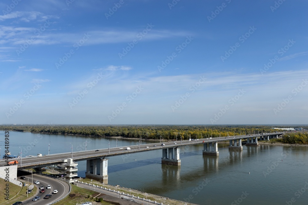 Automobile bridge over the Ob River in Barnaul