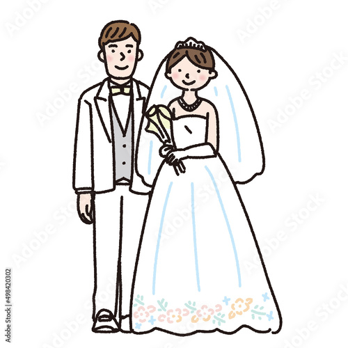 ウェディングドレスの女性とタキシードの男性のイラスト
