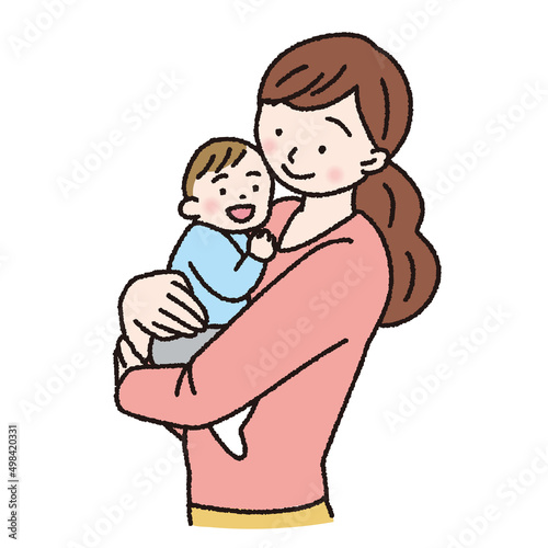 赤ちゃんを抱っこする女性のイラスト 
