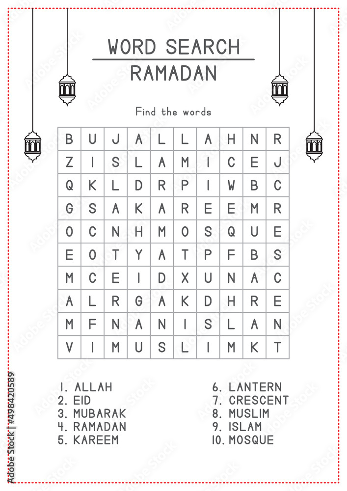 Ramadan Word Search for Kids Activity Stock Vector | Adobe Stock