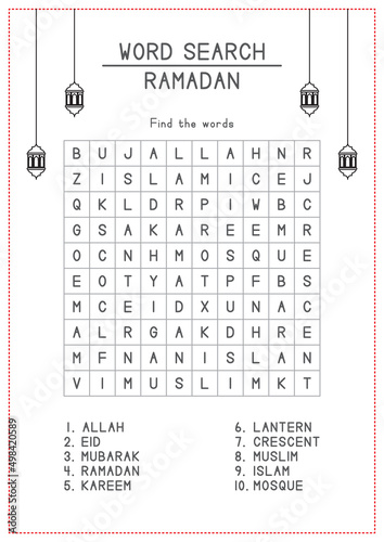 Obraz na płótnie Ramadan Word Search for Kids Activity w salonie