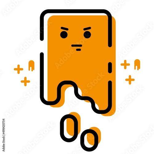 Cute Square Orange Meteor Asteroid Going Up Flat Design Cartoon for Shirt, Poster, Gift Card, Cover or Logo