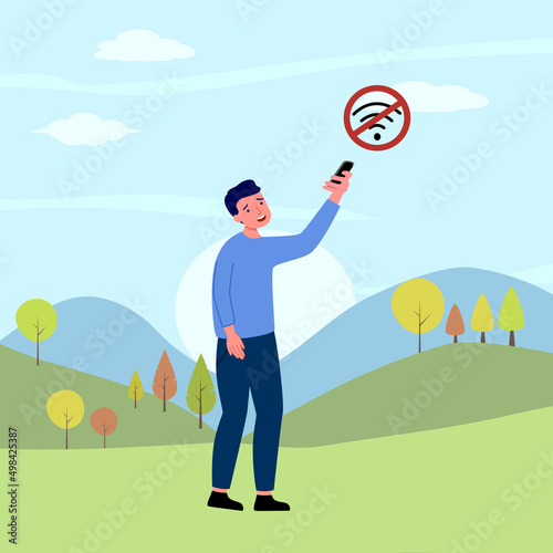 No internet connection at the countryside area in flat design.