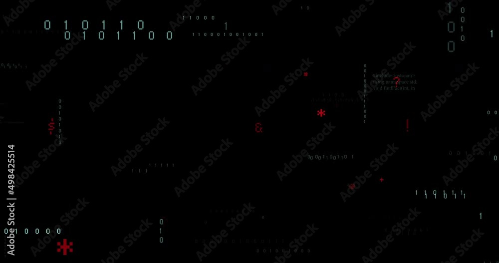Animation of binary coding and data processing on black background Animation of binary coding and data processing on black background