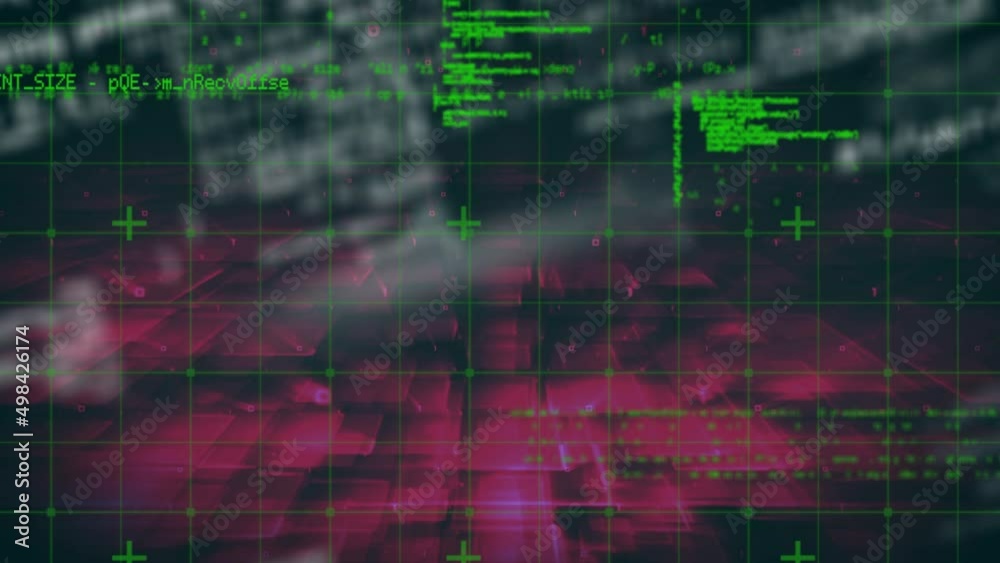 Digital animation of data processing over grid network against pink background Digital animation of data processing over grid network against pink background