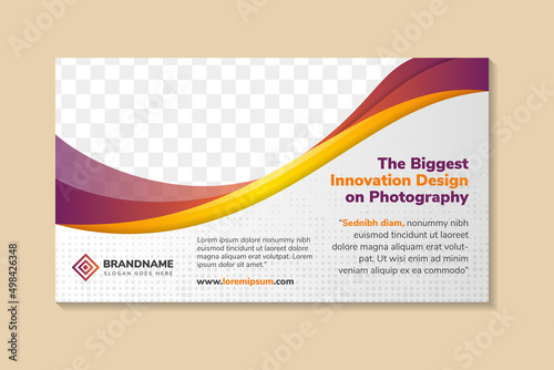 Modern Abstract Photography Social Media Cover Banner Template. Horizontal layout with space for text and photo. dot halftone pattern. dark grey background with orange and dark red element.