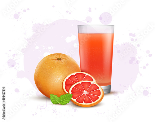 Grapefruit vector illustration with fruit slices and juice glass