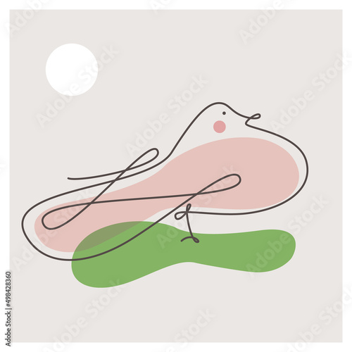 One continuous line drawing of pigeon or dove. Bird symbol of peace and freedom in simple line art style. Doodle vector