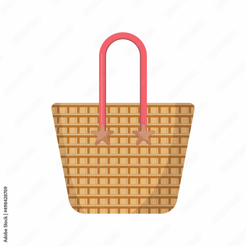 Wicker beach bag with red handle Wicker beach bag with red handle