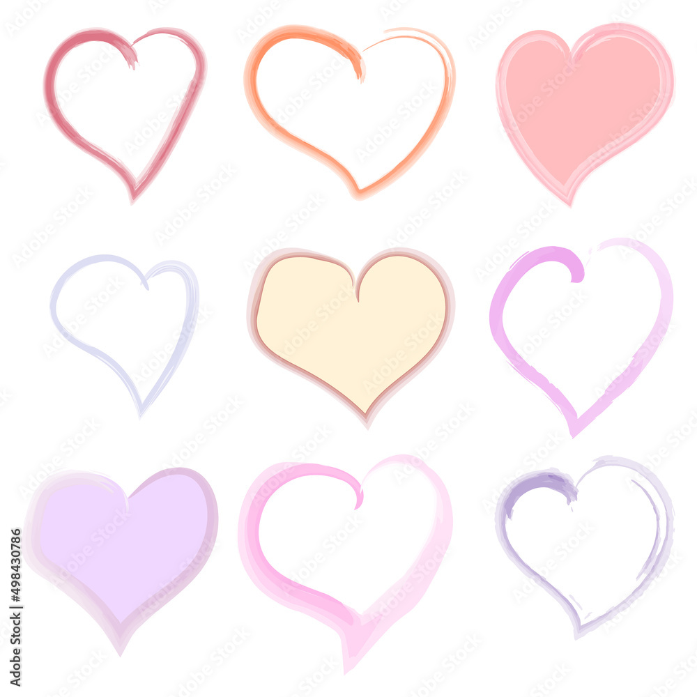 A set of nine faded hearts