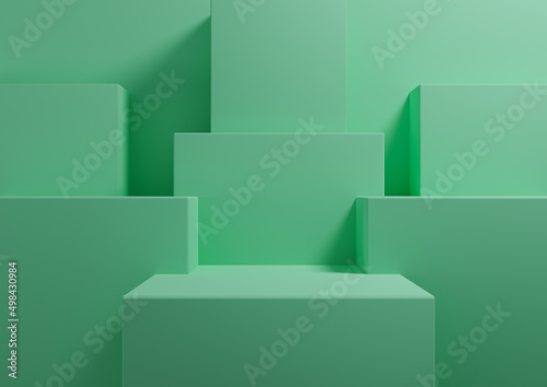 Bright turquoise green 3D rendering simple  minimal background for product display podium  stand for presentation geometric backdrop mock up template wallpaper for beauty cosmetic products