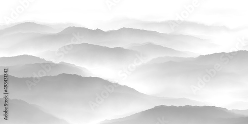 mountains in the fog