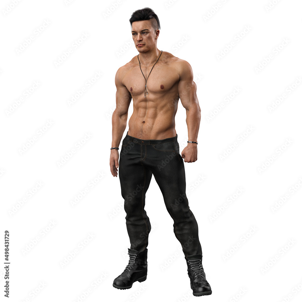 Bare Chested Latino Man on Isolated White Background, 3D Rendering, 3D Illustration Bare Chested Latino Man on Isolated White Background, 3D Rendering, 3D Illustration